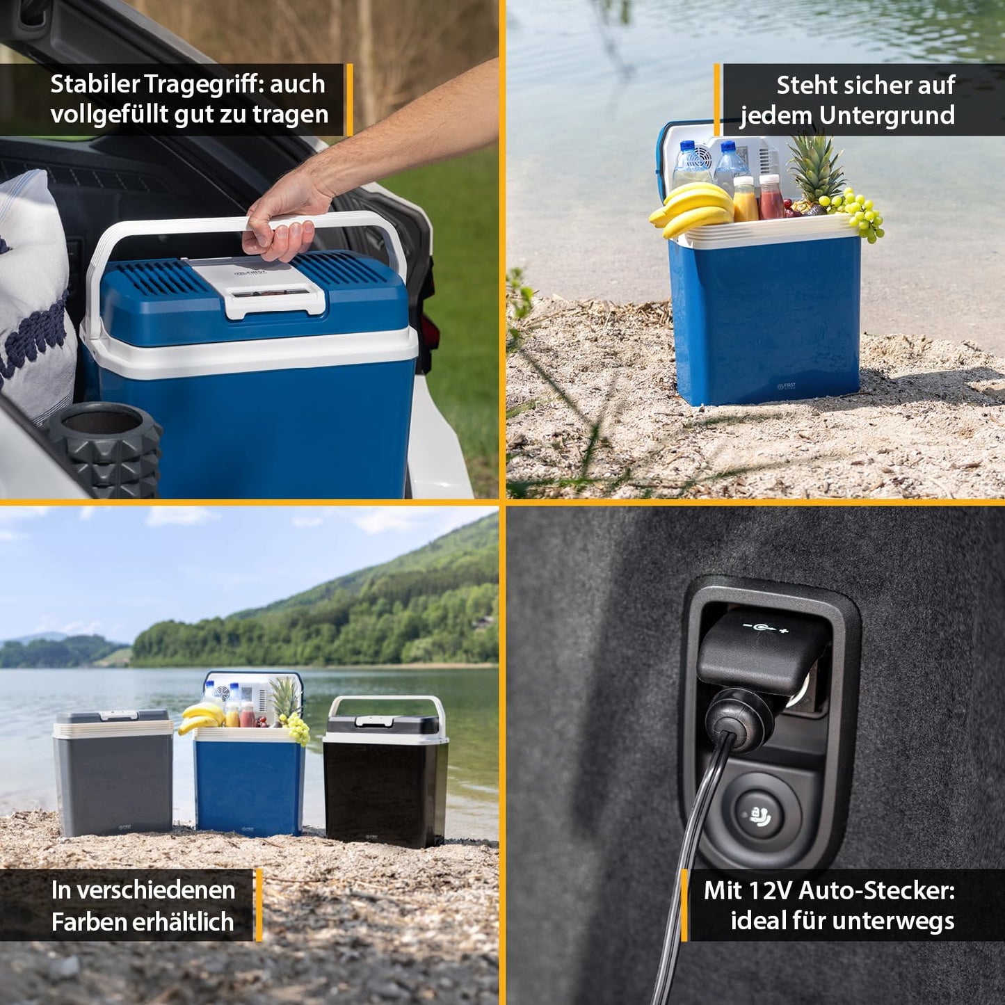 TZS First Austria - Cooler box 24L electric 12V 230V connection for car & power outlet - Thermo-electric Cool Box cools & warms - Mini fridge with handle - For camping, festivals, travel - Blue
