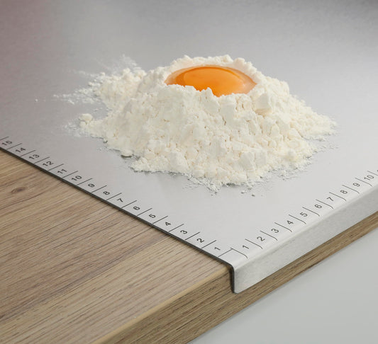 Zassenhaus stainless steel kitchen worktop 60 x 50cm, with practical edge scaling in cm, stop edge for safe working.