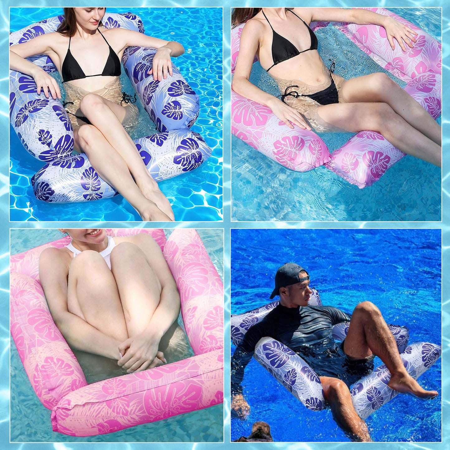 Funnity 2-piece pool inflatable with mesh (122x122 cm), water inflatable with pattern, water hammock for adults and kids, swim float for pool party summer water fun.