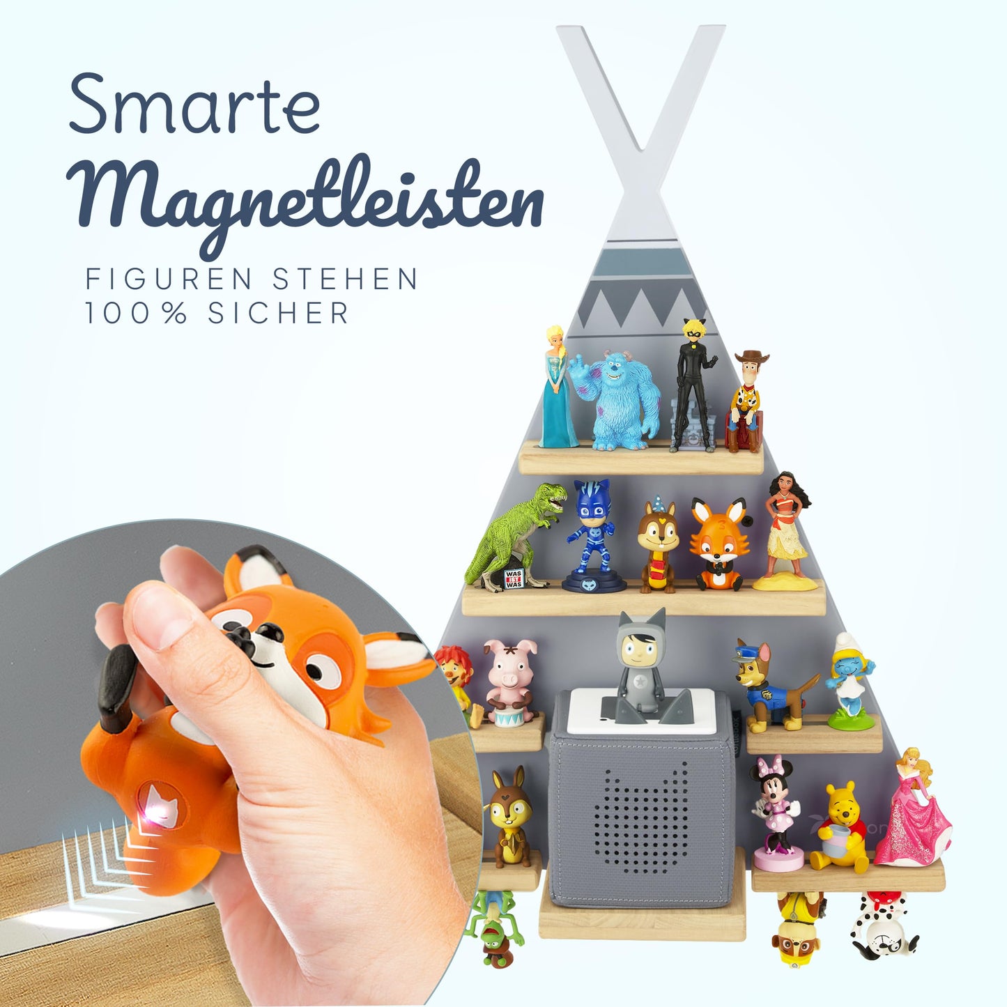 Mahona Tonie Shelf - compatible with Toniebox & Tonie figures storage - space for up to 34 figures - Toniebox shelf for girls & boys - wall shelf for kids' room - accessory for Toniebox Starter Set.