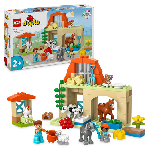 LEGO DUPLO Town Animal Care on the Farm, toy for kids aged 2+ & 10982 DUPLO My First Fruits and Vegetables Tractor, Easter gift toy.
