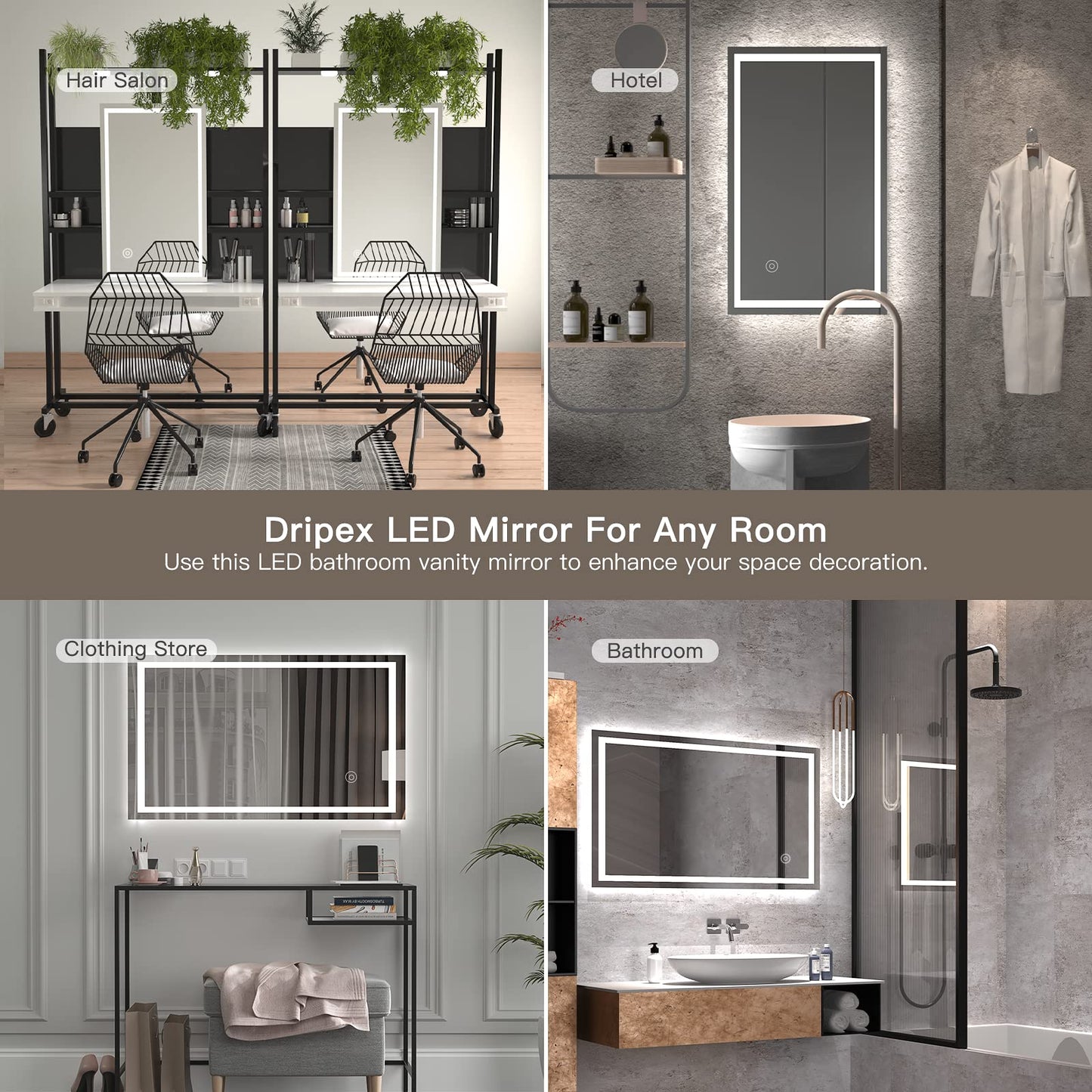 Dripex bathroom mirror wall mirror LED illuminated bathroom mirror with touch switch fog-free cool white 6400K energy-saving light mirror 60x100 cm