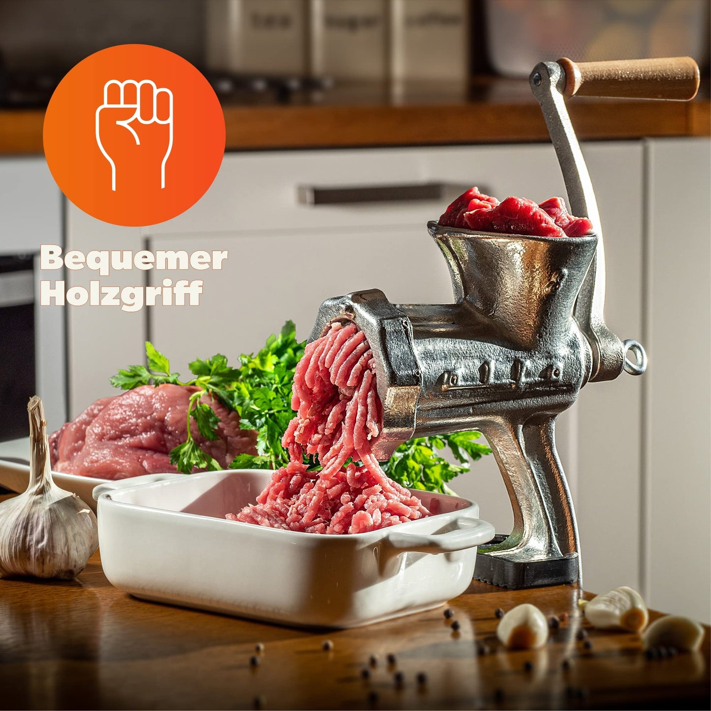 KADAX cast iron meat grinder, 6 sizes, manual meat machine with table clamp, vintage meat grinder, galvanized grinding machine, meat grinder (size 10)