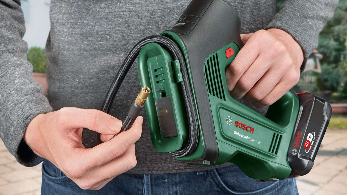 Bosch Cordless Air Pump Air Compressor UniversalPump 18V (battery not included, 18 volt system, for car, motorcycle, and bicycle tires, 150 PSI, 10.3 Bar, in box)