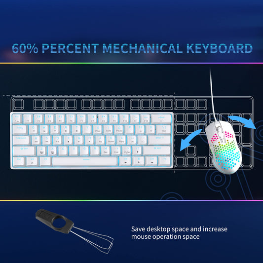 Dierya DK61se Gaming Keyboard, 60% Mechanical Keyboard with Red Linear Switch, Ultra-Compact Mini 61 Keys Anti-Ghosting, Typ-C Data Cable, US Layout for PC Windows Gamer Typist, White