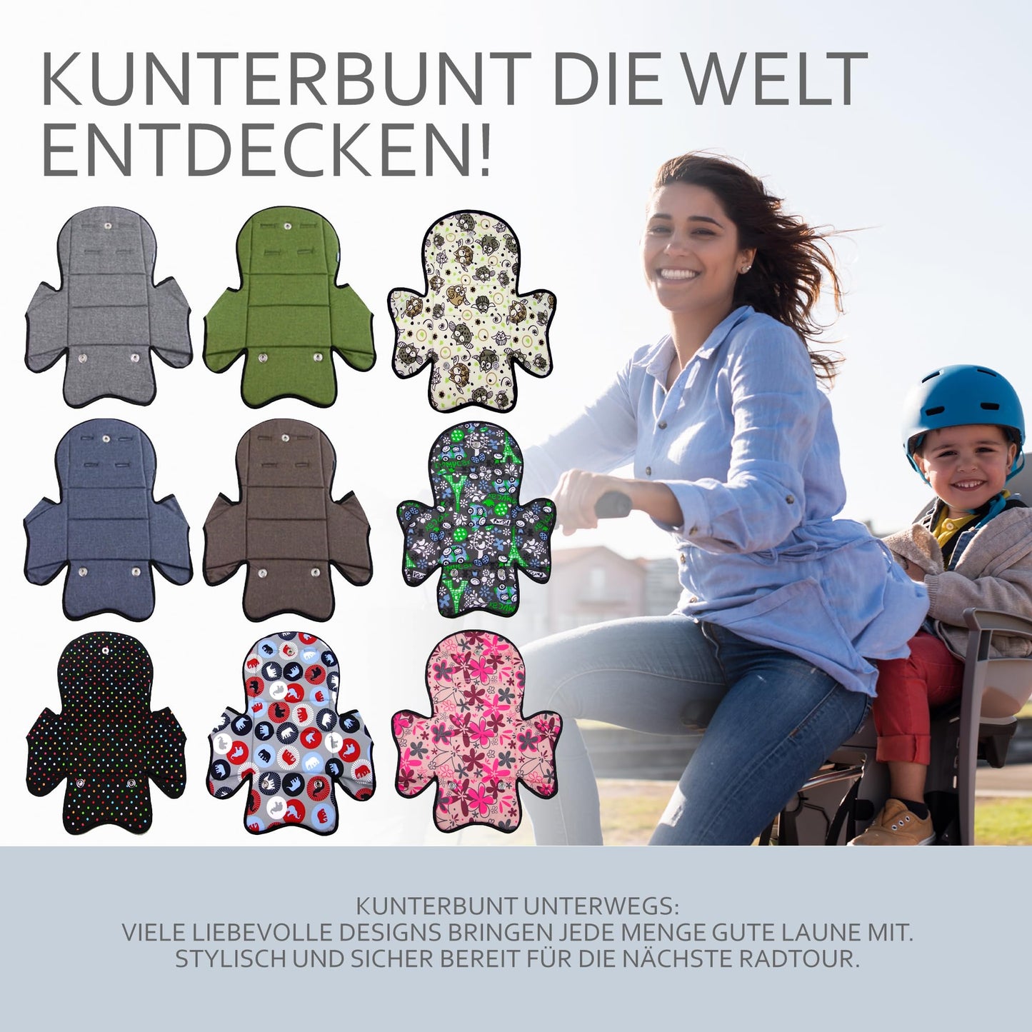 Replacement cover seat cushion cover pad for children's bicycle seat compatible with Römer Jockey (grey mottled (Model 5))