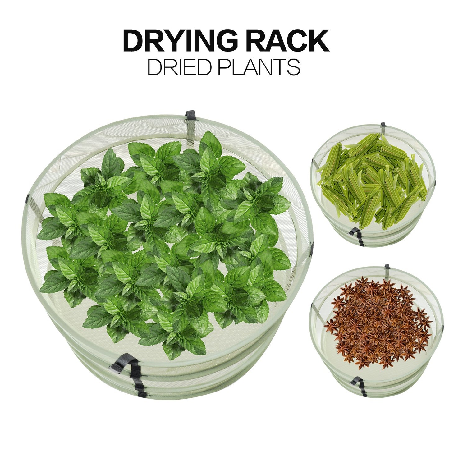 iPower Herb Drying Net, 4 layers, green mesh, with foldable heavy rings, collapsible, hydroponic plant buds, sturdy hanging net