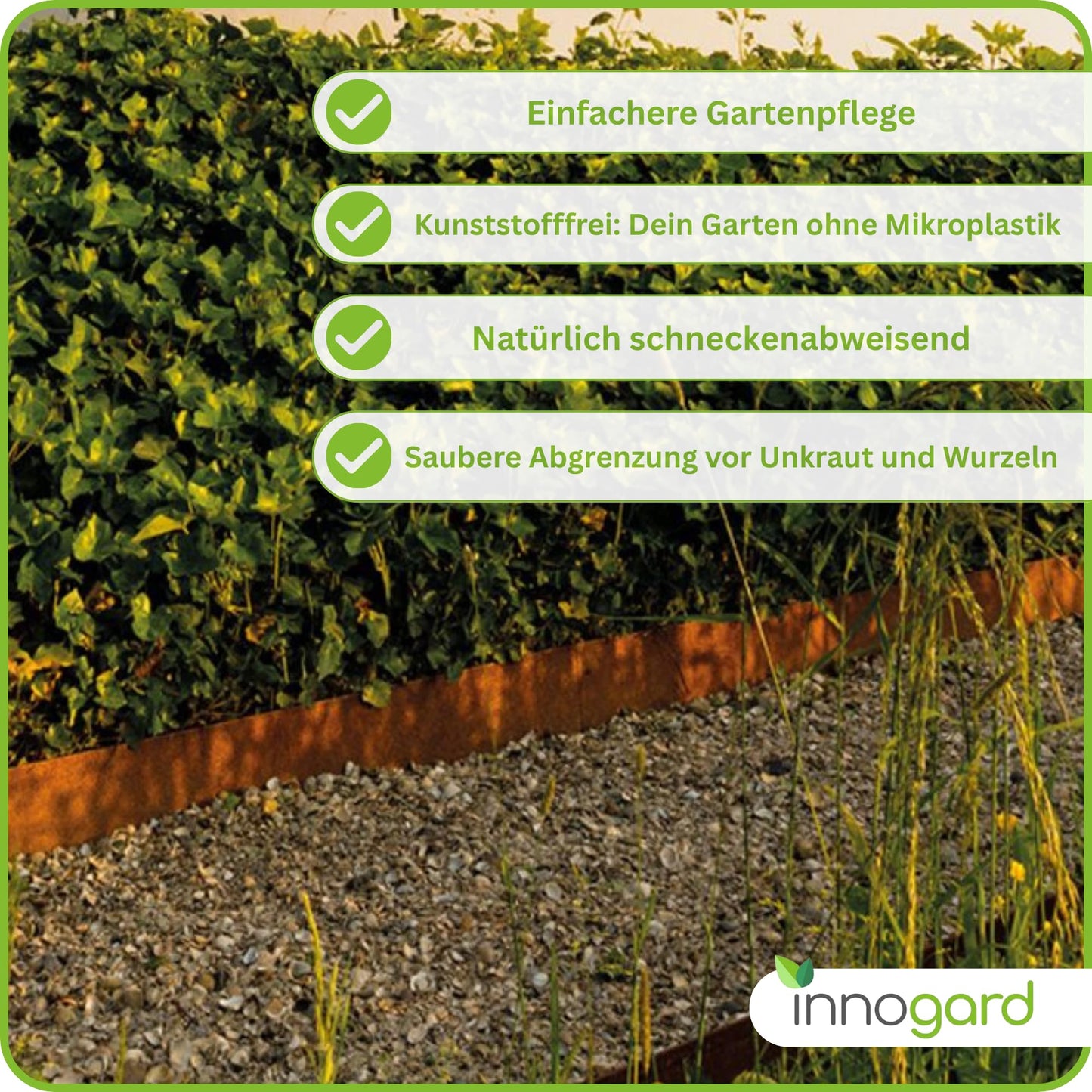 innogard lawn edge Corten steel L10m H25cm - Flexible bed edging 1 mm thick lawn edging tape for garden bed bordering bed edging