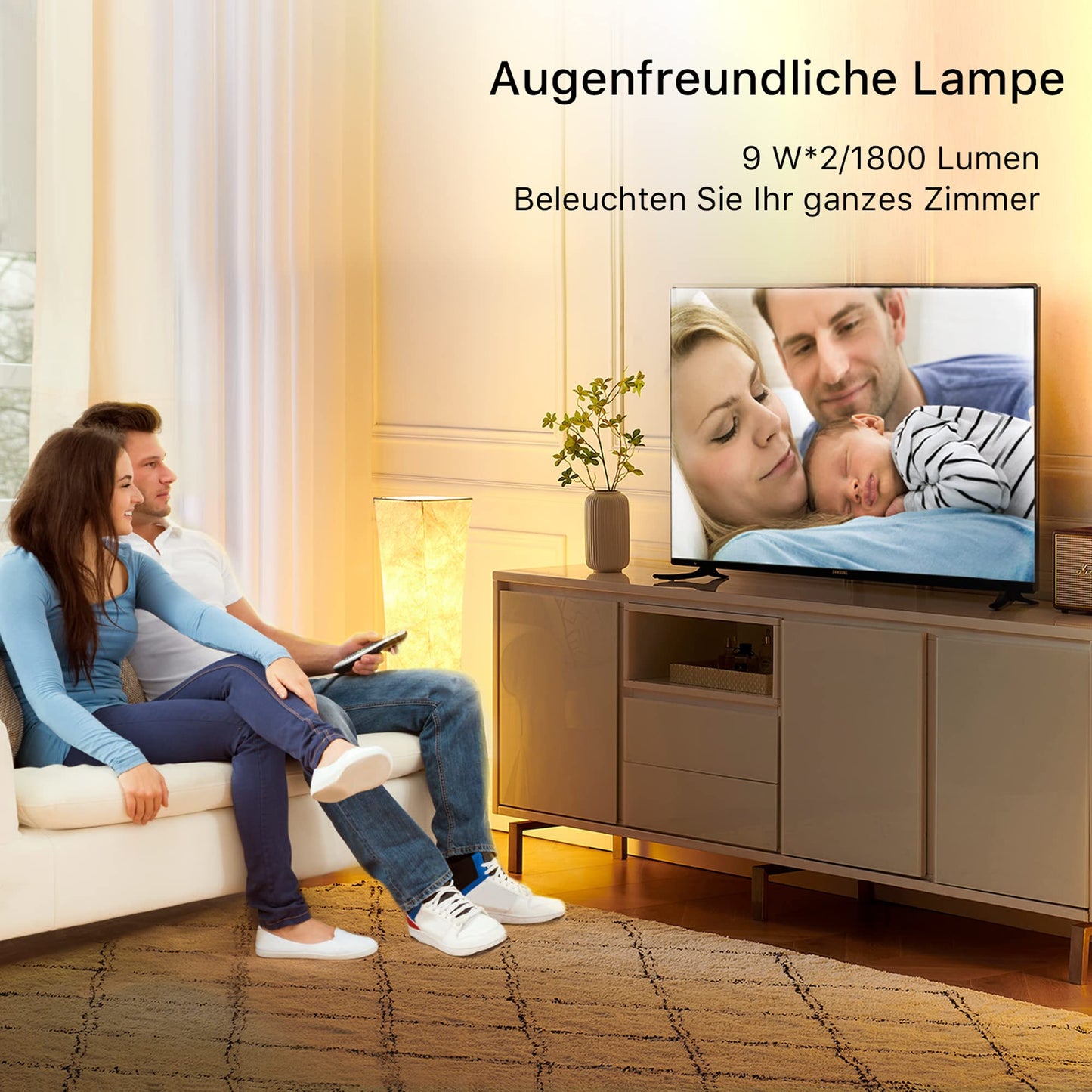 chiphy floor lamp, dimmable, 137 cm (S) tall, 3 levels of adjustable brightness, 12 W x 2 LED bulbs, column floor lamp with white fabric shade, for bedroom, nursery