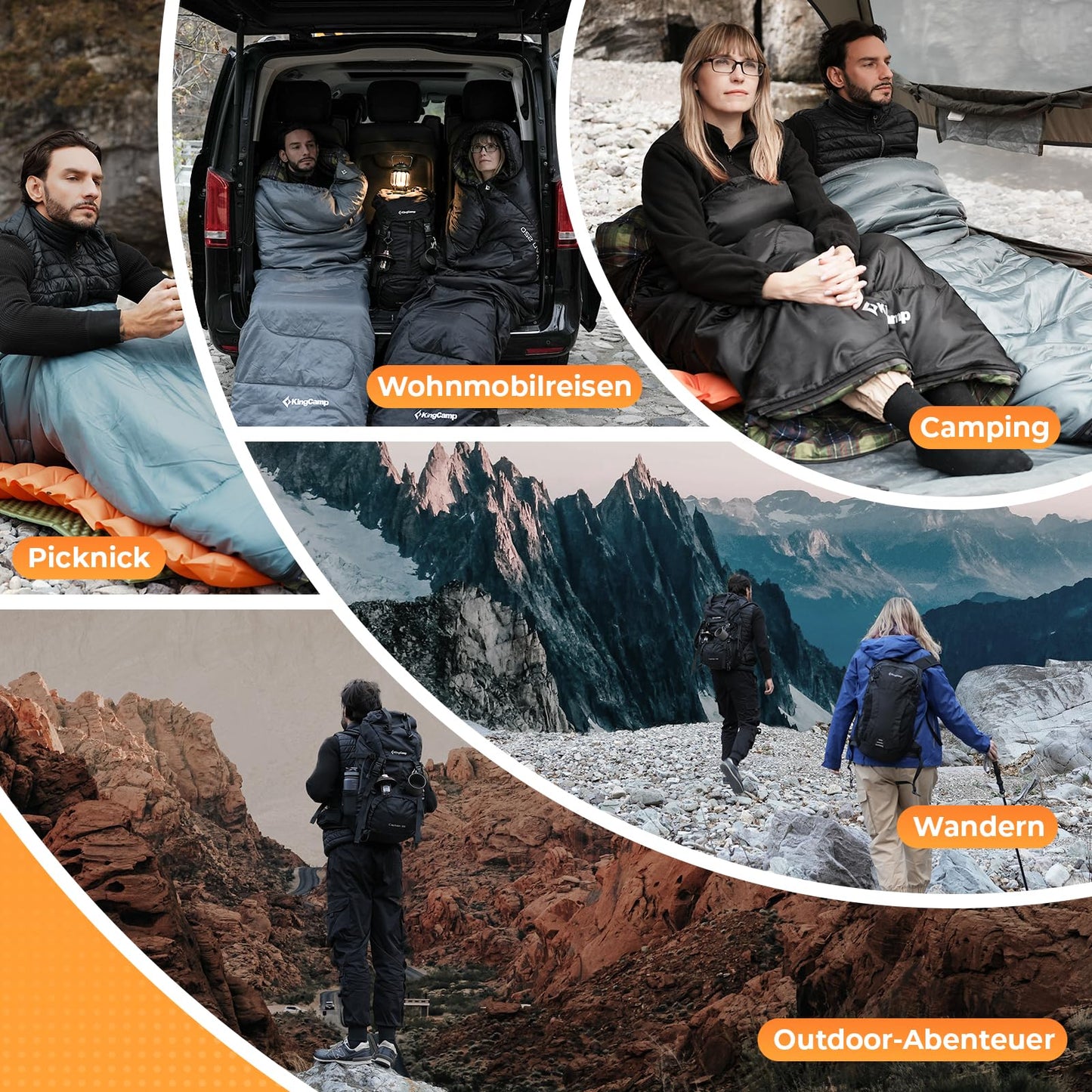 KingCamp sleeping bag, versatile and fully expandable outdoor sleeping bag with cotton-touch-print lining, lightweight and water-resistant, perfect for camping and outdoor activities. (Gray L Zip, 220×75cm)