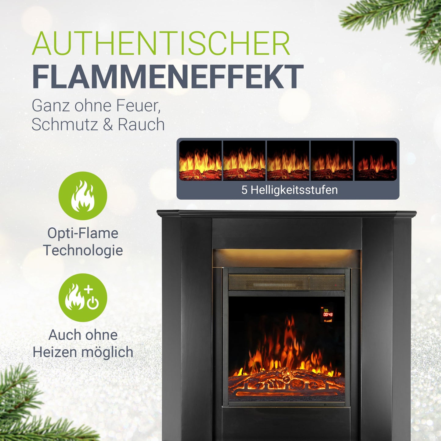 Juskys Electric Fireplace 1000/2000 W with heating, fireplace, flame effect, remote control, LED lighting & timer - Electric Corner Fireplace in black.