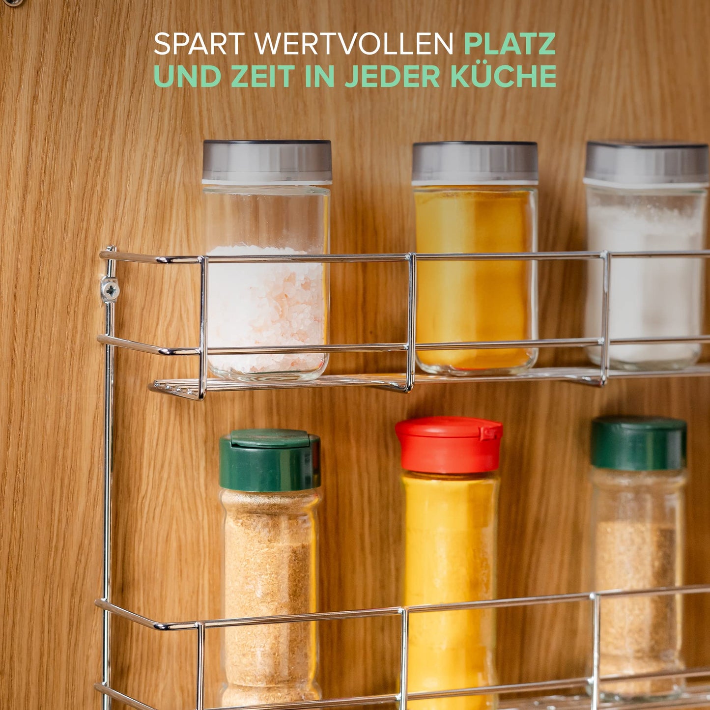Copa Spice Rack Cabinet Door 4-Layer Chrome - Spice Organizer Hanging - Wall Spice Rack for 4x8 Spice Jars - Hanging Spice Stand - Spice Rack Kitchen Cabinet - Kitchen Shelf 50x40.5x6cm