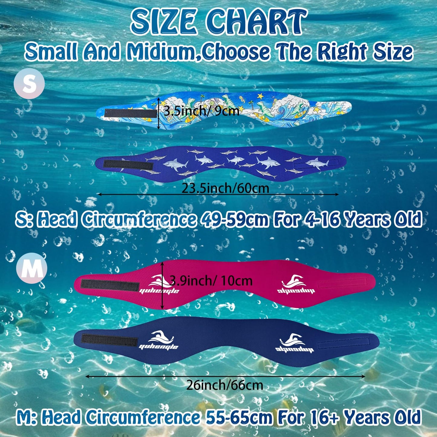 Swimming headband for adults - 2 pairs of swim earplugs & neoprene swim band, high elasticity & Velcro closure - waterproof headband hairband for diving, pool, showers, and water sports.