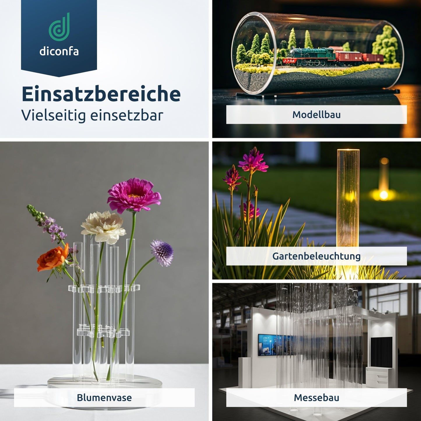 diconfa Acrylic Plastic Tube clear - Ø 5 to 500mm - LENGTH 100mm to 1500mm - SELECTION: Diameter 170/160mm x 500mm (50cm) - Colorless transparent Decoration Trade Fair Construction Lighting Furniture