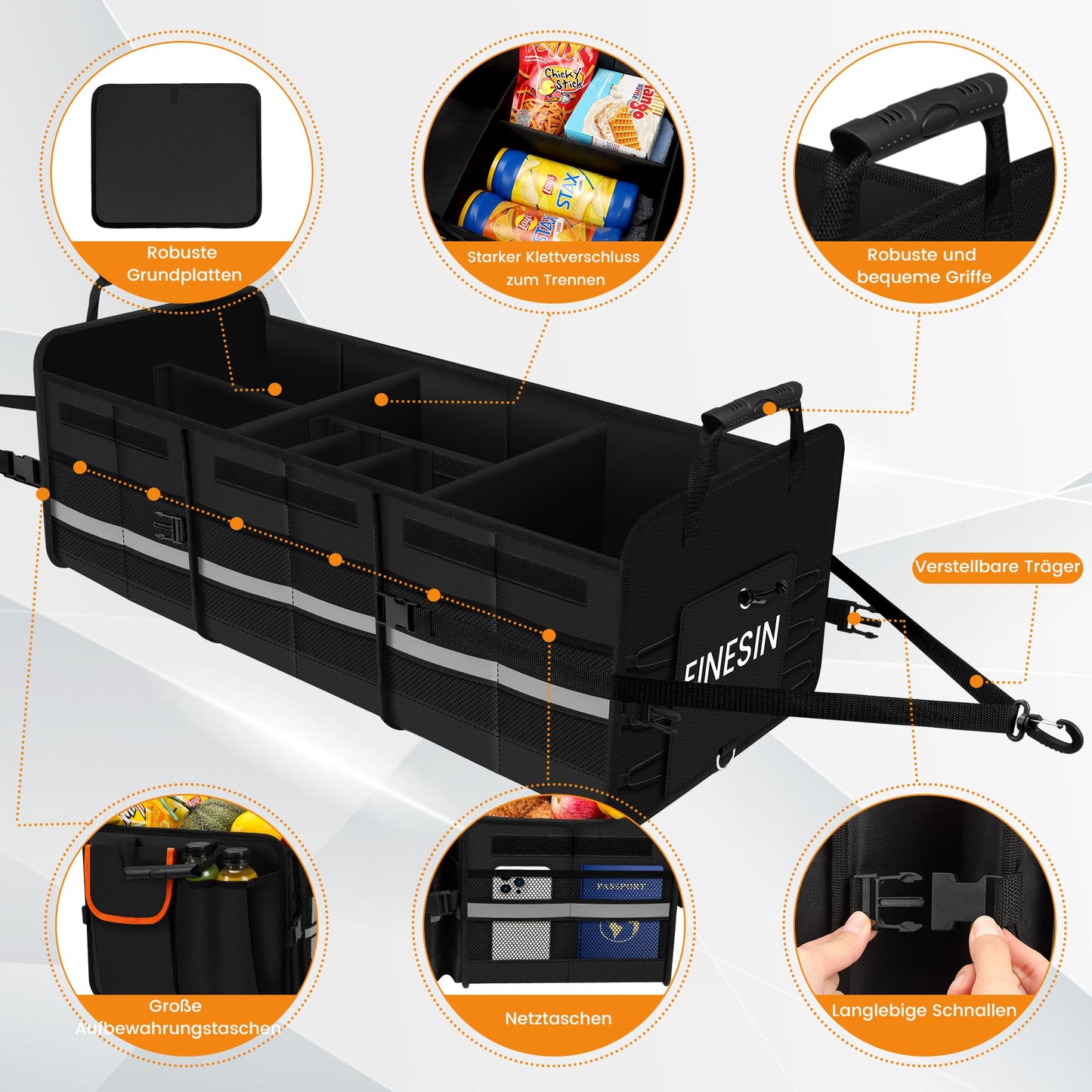 One Extra Large 88L Car Trunk Organizer and 22L Cooler Bag, with 7 compartments, car storage box, collapsible car trunk organizer with compartments and foldable lid.