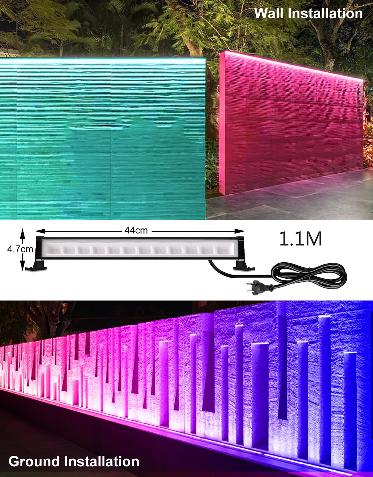 RGB LED spotlight, CLY 25W RGB wall washer light with remote control LED bar IP66 waterproof dimmable floodlight 6 brightness memory function timer light bar for DJ disco Halloween party garden Christmas