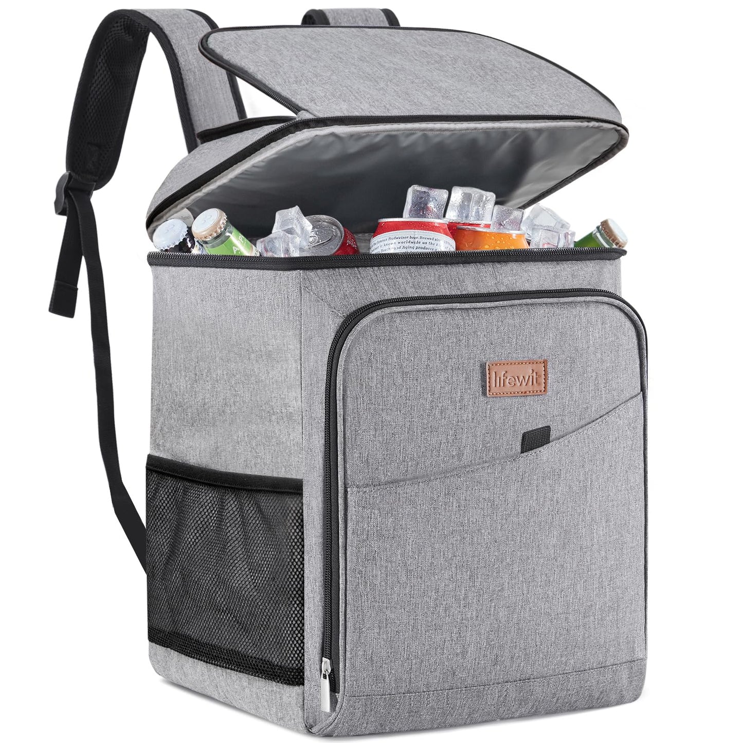 Lifewit 32L, 34 cans, insulated cooler bag, large cooler backpack, leakproof portable lunch bag, soft cooler for outdoor, picnic, beach, BBQ, camping, travel, family, gray.