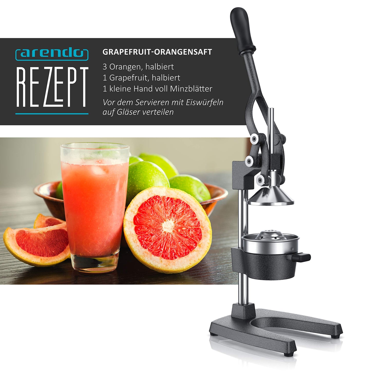 Arendo - Juice Press - Manual Juicer Stainless Steel - Mechanical Juicer - Orange Press Citrus Press Manual with Lever - for Oranges Grapefruits Citrus Fruits - solid construction