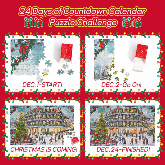 Puzzle Advent Calendar 2024 for kids and adults - 24 days Christmas calendar countdown with 1008 pieces Christmas puzzles, Christmas gifts for boys, girls, women, and men.