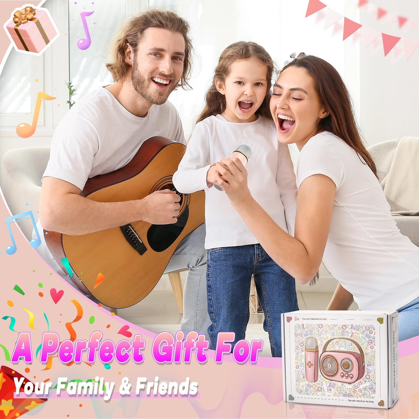 Dislocated Bluetooth Microphone Karaoke Children, Excellent Music Toy for Girls 4-12 Years Kids1 (Pink)