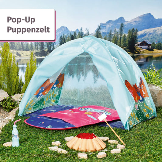 BABY born 832783 Weekend Camping Set - Doll accessories set, doll tent with sleeping bag, campfire with light function, marshmallow stick and soda bottle, Pink