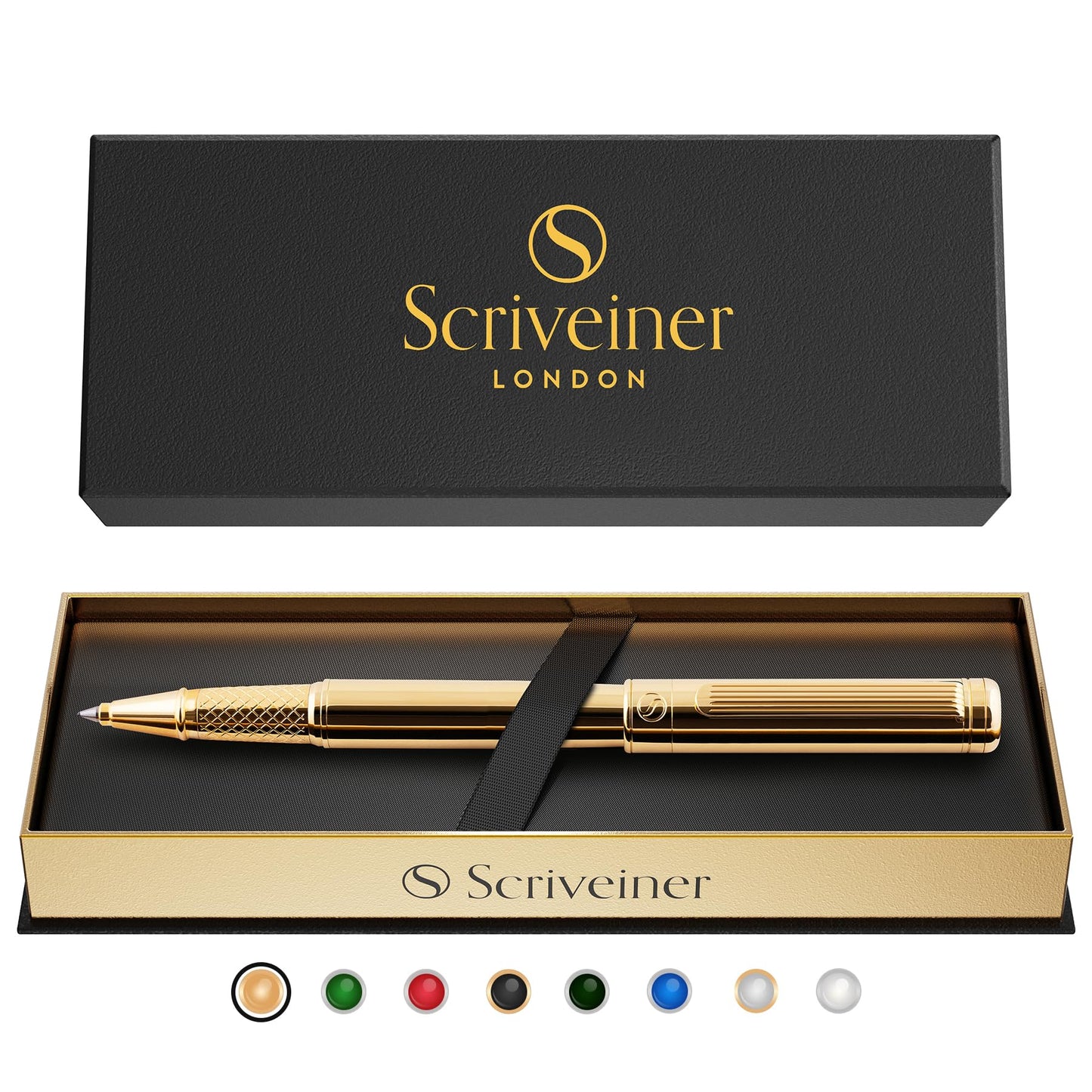 Scrivener Rollerball pen High-quality rollerball pen with real gold plating, black Schmidt replacement refill, gift box, office set, Beautiful Professional (Gold)
