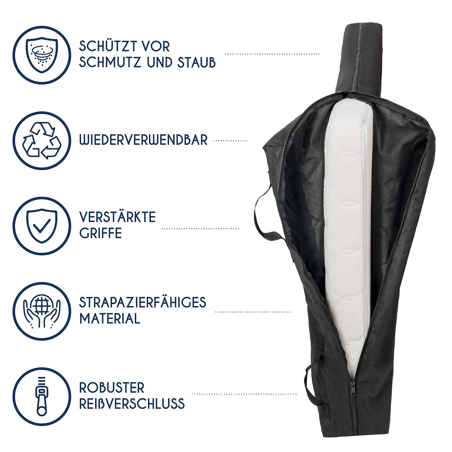 Dreamzie mattress cover 160x200 cm for storage and moving (Made in EU and Oeko-TEX - 30cm thickness) - Mattress storage bag with zipper