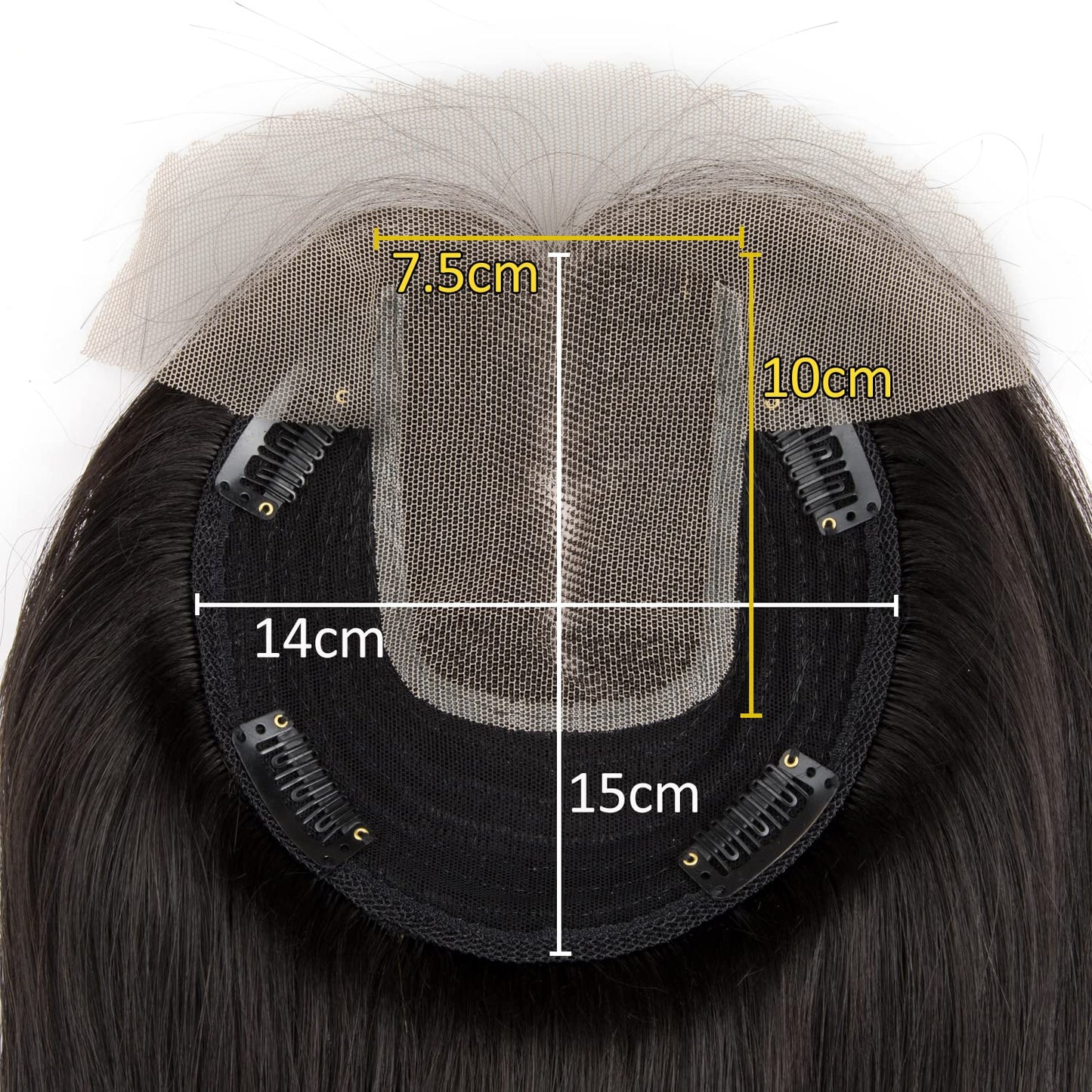 Origin Real Hair Topper For Women Thinning Hair 150% Density Clip in Topper Real Hair Extensions 14x15cm Mono Base Handmade Toupee with Lace Front 30cm-70g #1B Natural Black
