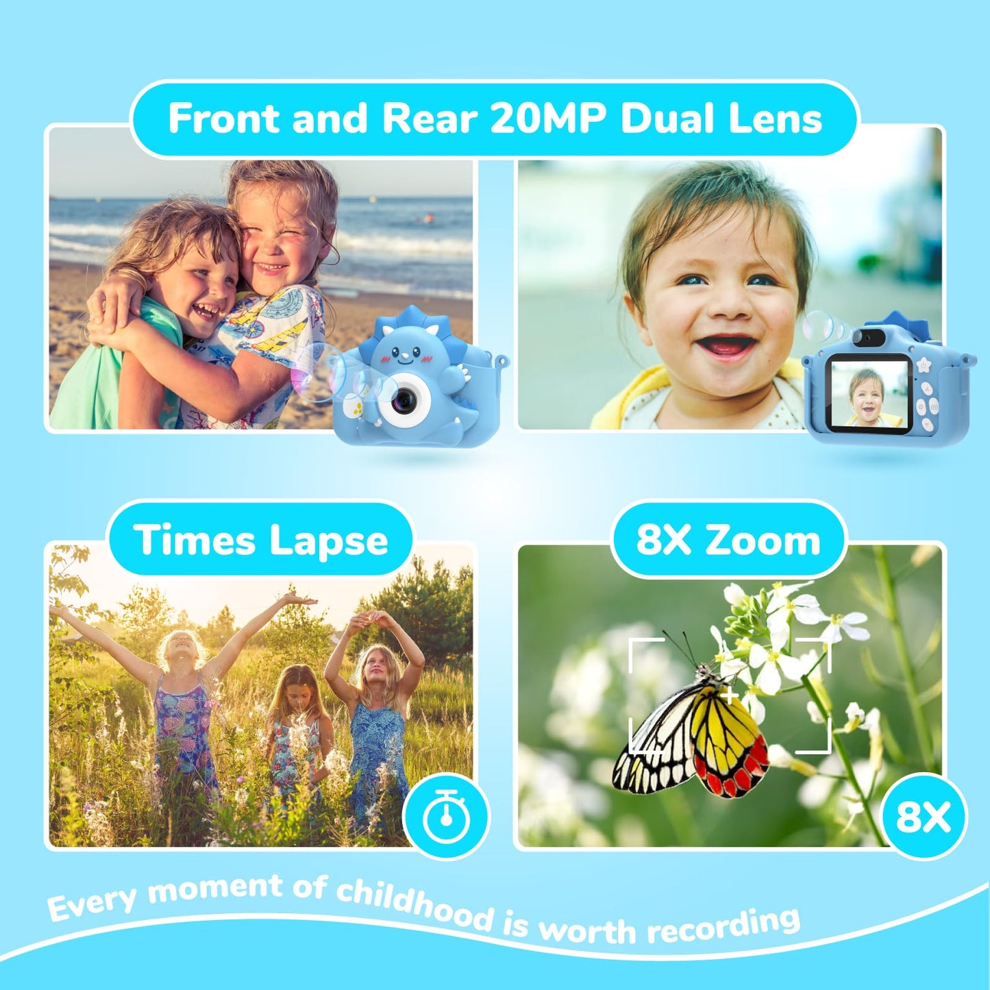 Children's camera, HiMont digital camera for kids with 32GB TF card & 2.0" screen, 1080P kids camera & selfie video camera, gifts for birthday Christmas, toys for 3-12 girls boys (Blue)