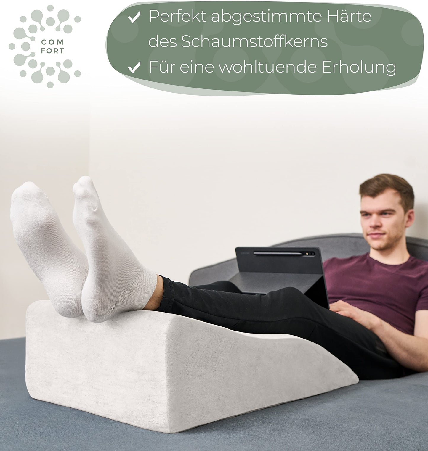 WELL B4 Ergonomic Leg Elevation Pillow MEDIUM - Leg elevation pillow leg support wedge pillow for legs & knees ideal as lymph pillow and vein wedge