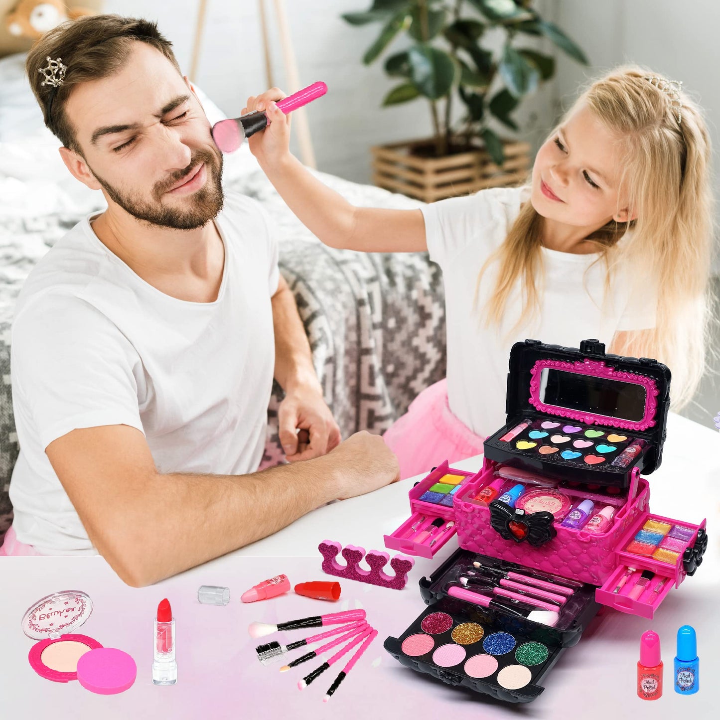 Children's makeup set girls makeup case kids - Safe and washable kids makeup, real makeup set, princess gifts for girls 4 5 6-12 years (Rose)