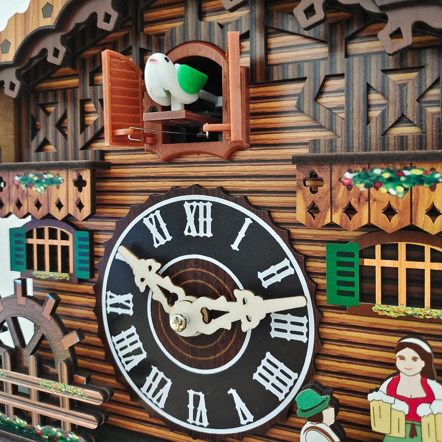 PIAOPIAO Cuckoo Clock, Black Forest Cuckoo Clocks Carved, Wooden House Scene Cuckoo Clock, Original with Cuckoo Call, Suitable for Living Room Bedroom Kitchen Restaurant Café Hotel Decoration