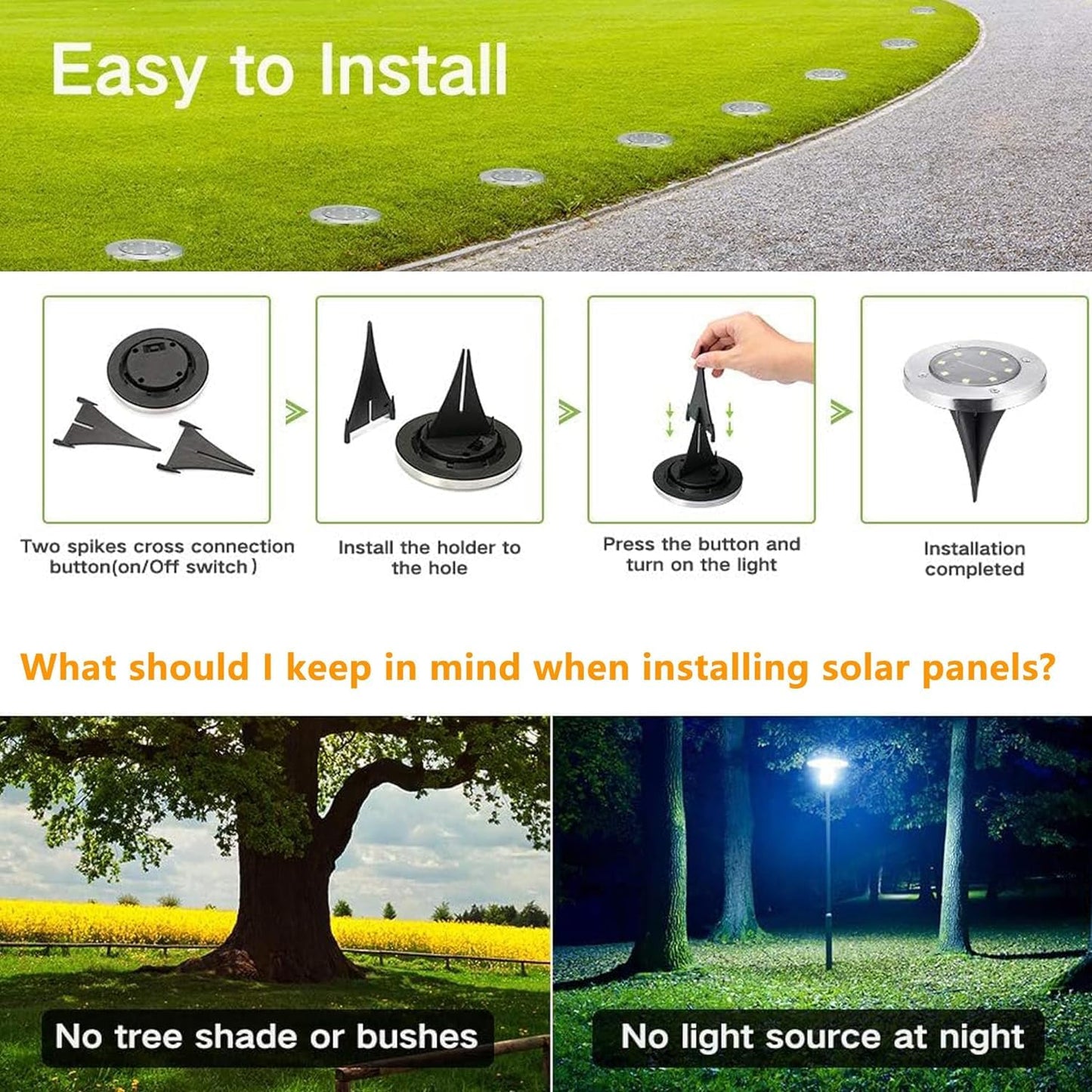 Joomer 12 Pack Solar Ground Lights Outdoor, Solar Lights for Garden Outdoor with 8 LEDs, 3000K Warm White Waterproof Led Solar Garden Lights, Solar Lights for Outdoor Lawn Driveway Pathway Patio