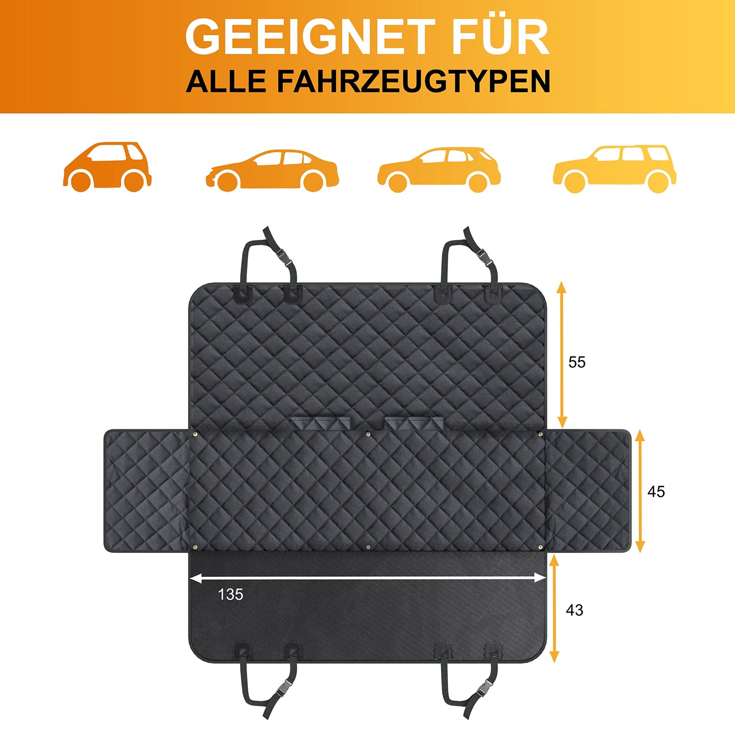 WhizProducts® Basic dog blanket for car back seat with side protection and seat anchors - waterproof car dog blanket back seat for travel & transport for dogs - Sturdy dog mat for the car back seat.