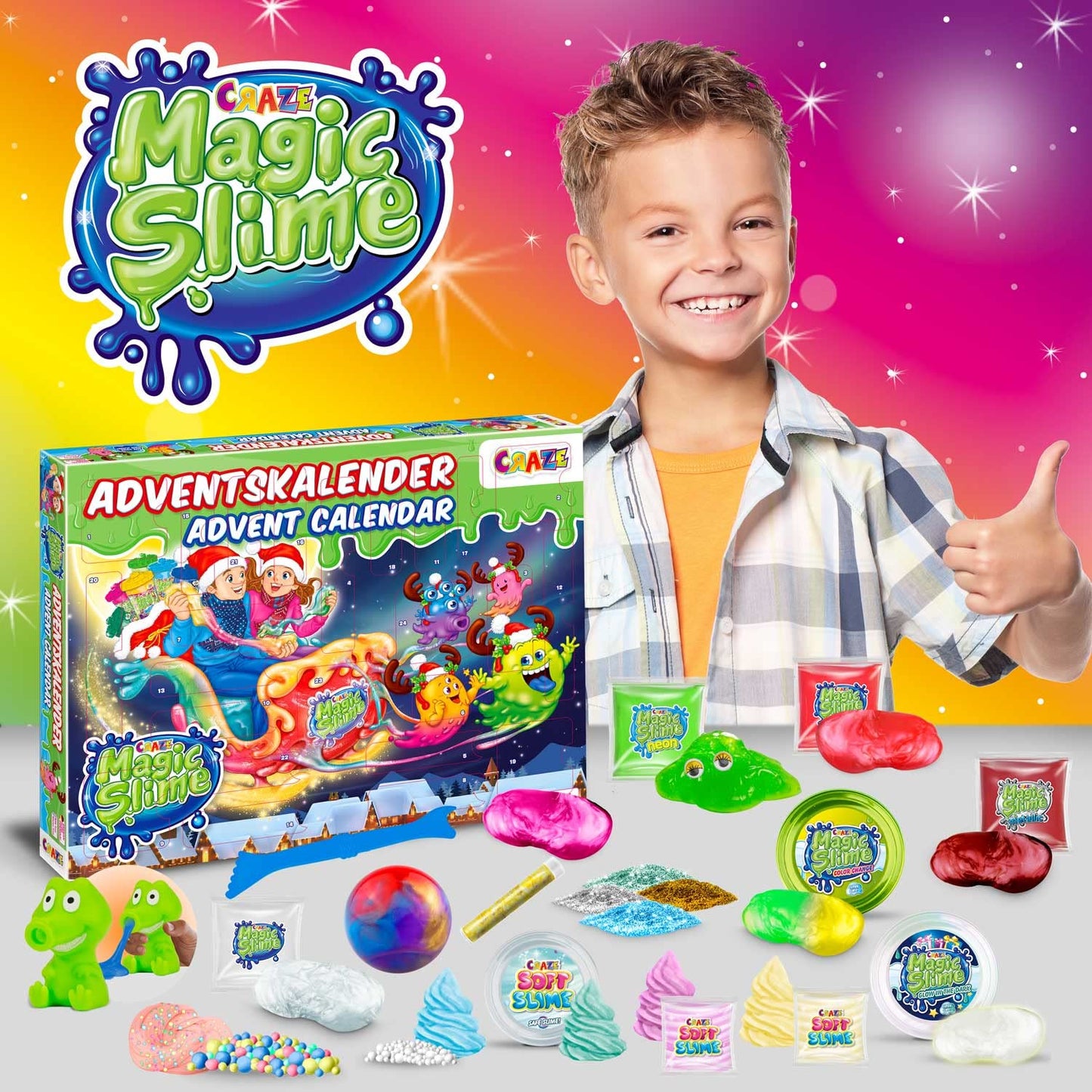 MAGIC SLIME CRAZE ADVENT CALENDAR for kids - Christmas calendar with slime for girls & boys, toy calendar children slime