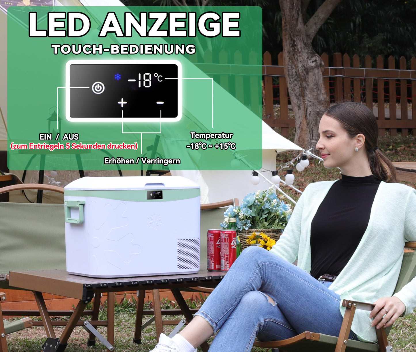 BINGI Compressor Cooler 18L Portable 12V Car Fridge 12/24V DC and 230V AC Mini Freezer for Car, Truck, Camping, RV, and Home (15℃ to -18℃)
