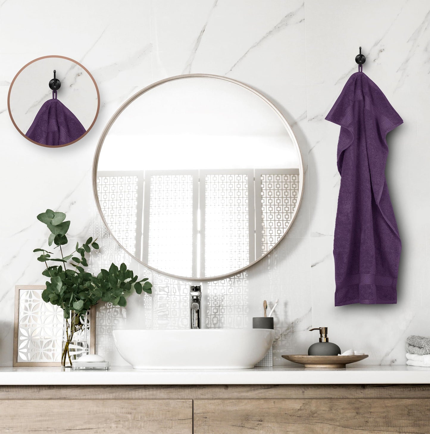 Utopia Towels - 6 pack of Terry hand towels 50x100 cm with hanging loop, medium size towels 100% cotton soft and absorbent towel set (Plum)