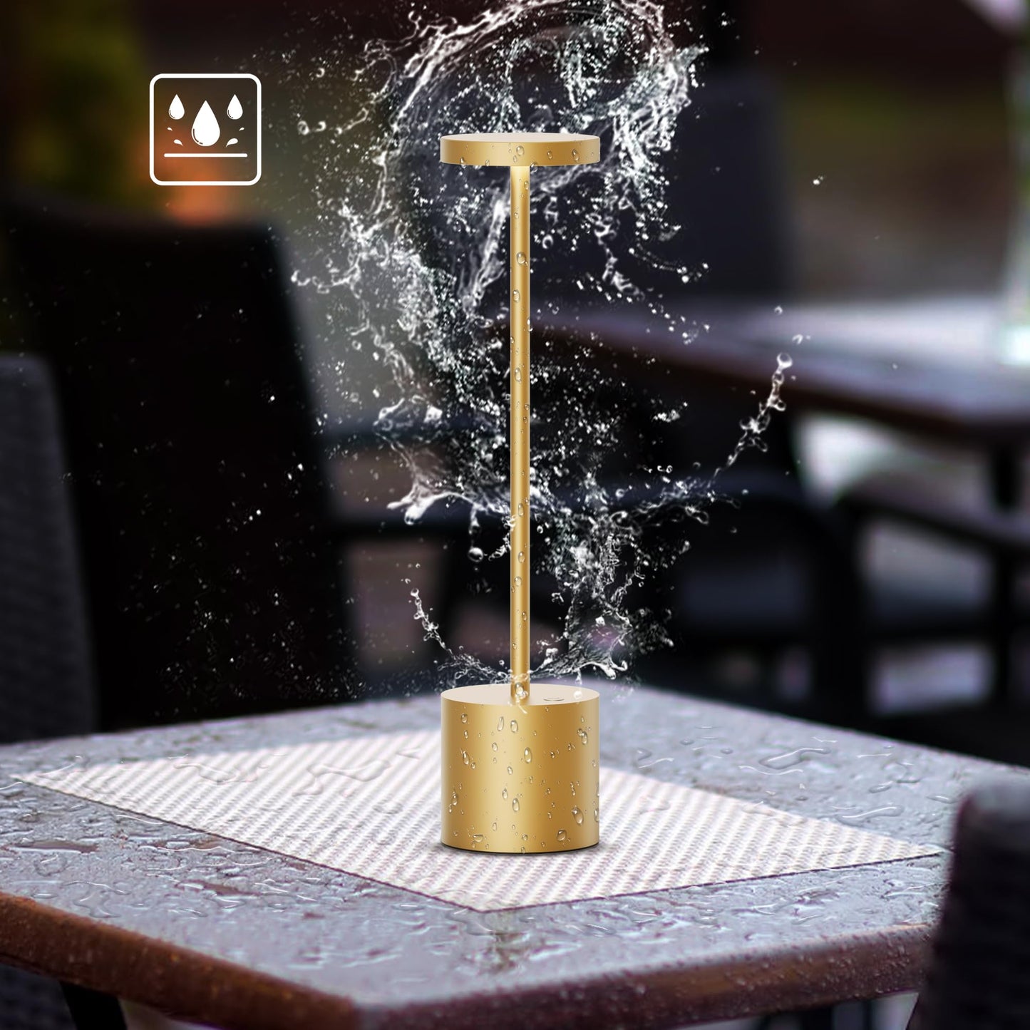 SLSMD LED Table Lamp Wireless, Dimmable USB Rechargeable Battery Nightstand Lamp, Metal-Aluminum Portable LED Battery Table Light, Suitable for Dining Room/Bedroom/Living Room/Outdoor (Gold)