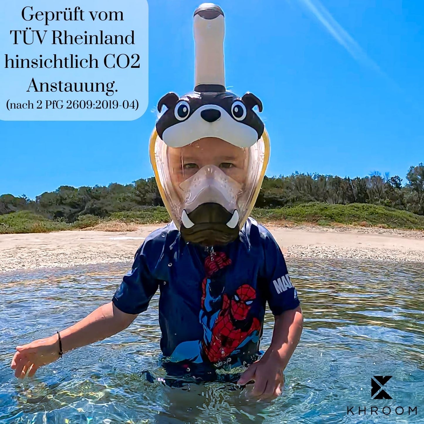 Khroom Kids Snorkel Mask for ages 3 and up | TUV tested & CO2 safe | Full face diving mask for kids | Diving mask with carrying case (Blue Shark+Case)