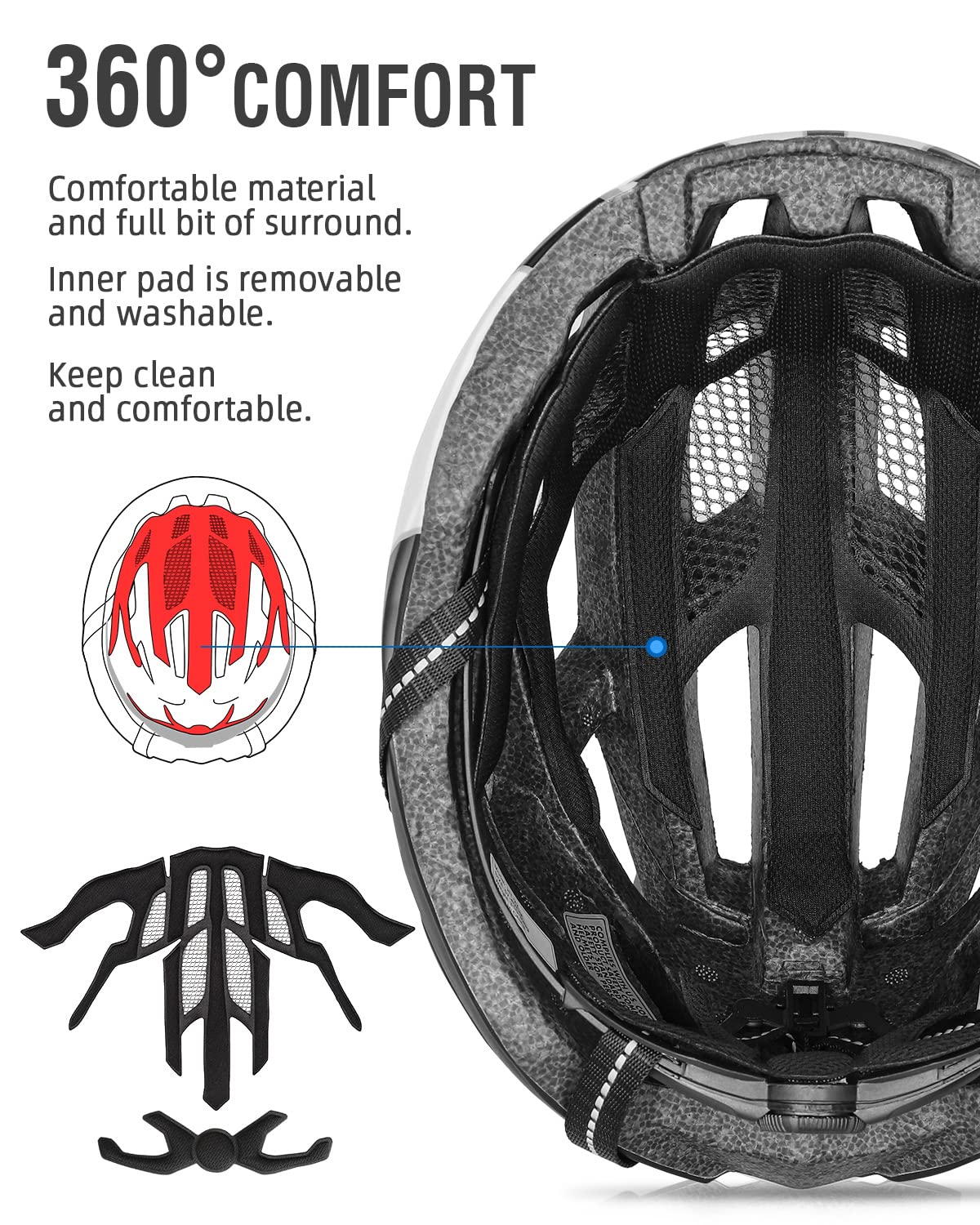 FUNWICT Bike Helmet Men Women Helmet Bike with Removable Magnetic Glasses and Inner Lining LED Rear Light Helmet with Visor for Cycling (BlackYellow)