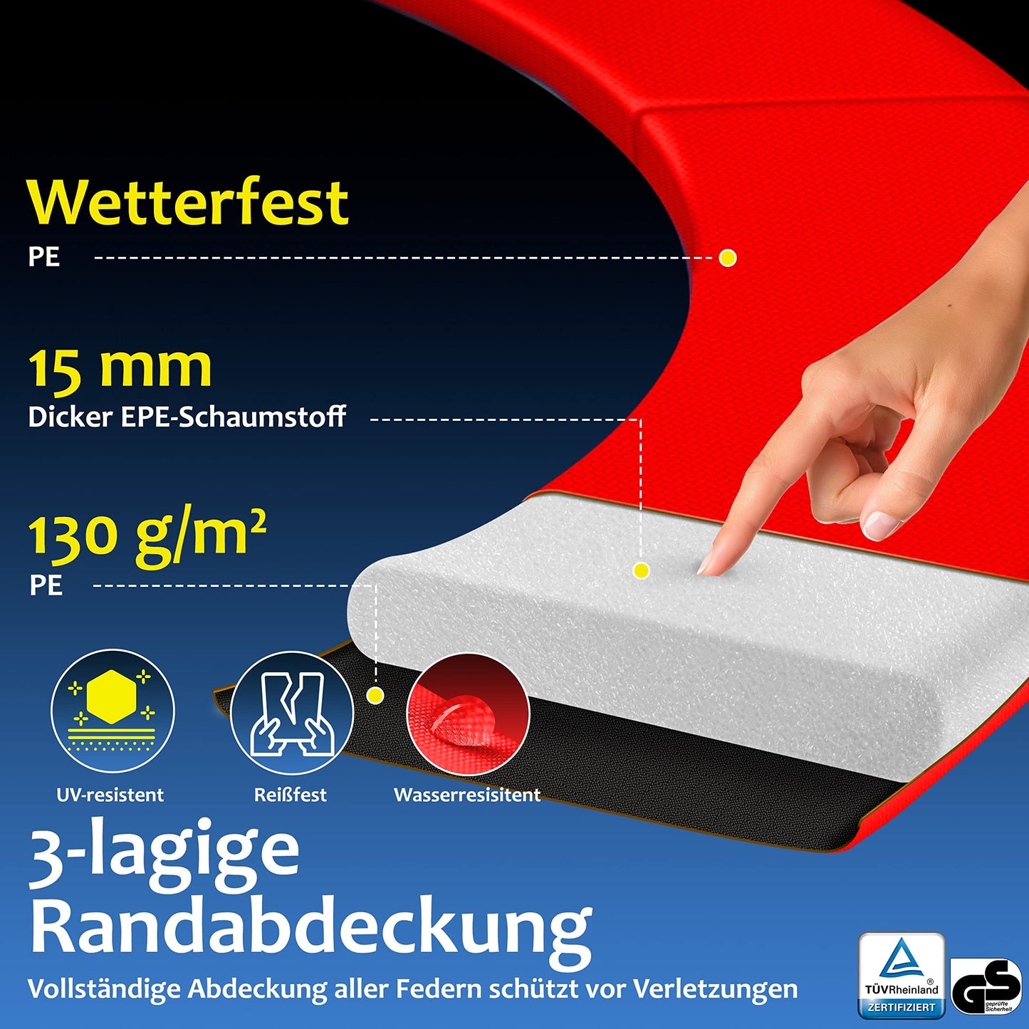 KESSERยฎ trampoline ร 366 cm | TรV Rheinland GS certified | Garden trampoline for kids up to 150 kg | Complete set with safety net, ladder, edge cover and accessories.