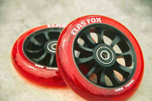 CLAS FOX Pro Stunt Scooter Wheels Roller Wheels 110mm A Pair with ABEC-9 Bearings CNC Metal Core (2 pieces) (Transparent Red)