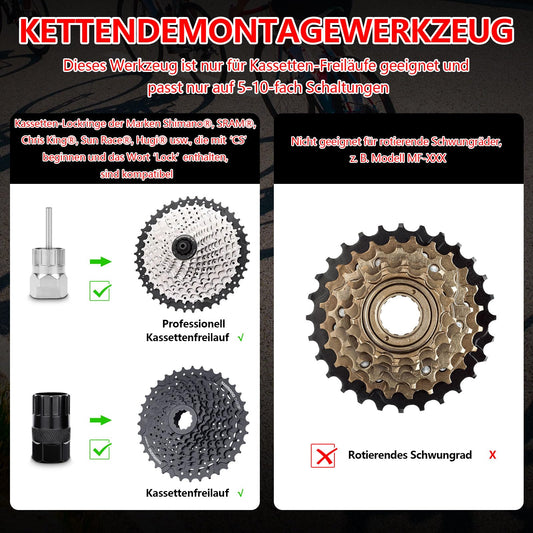 TBoonor Chain Whip and Freewheel Remover Set, Bike Chain Whip, Freewheel Remover, Cassette Lockring Tool, Cassette Remover, suitable for cassette cogs.