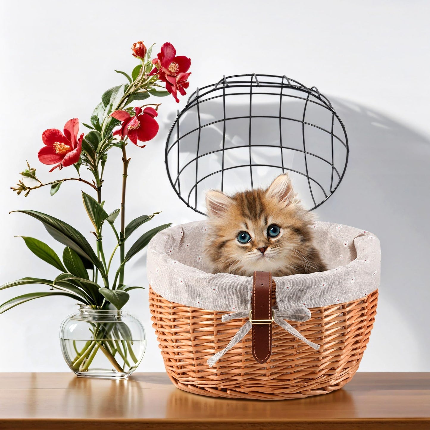 Nagoyuki cat dog bicycle front handlebar basket pet seat hand-woven wicker road bike basket pet cat dog carrier.