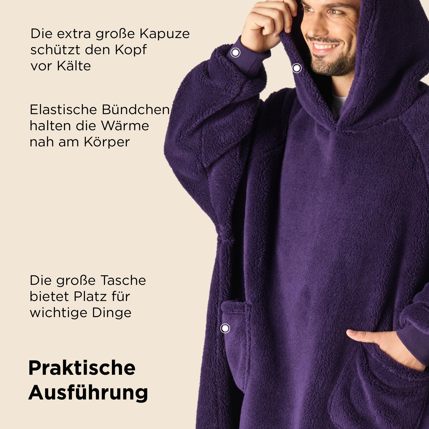 BEDSURE Hoodie Blanket with Sleeves - Cozy Sweatshirt as Gifts for Women - Wearable Blanket for Adults Snuggle Blanket with Arms Soft Warm Gifts for Girlfriend Moms, Purple 95x85 cm
