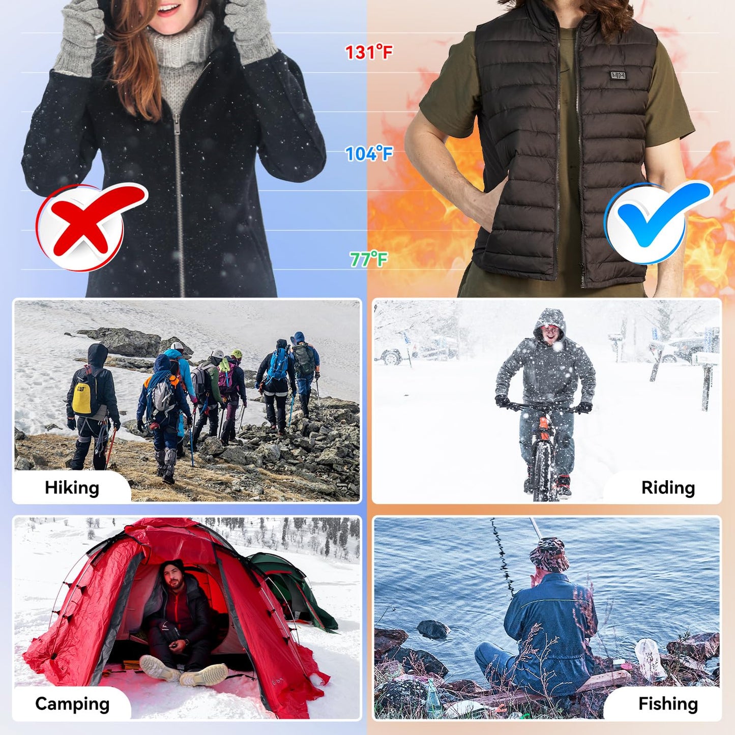 Warm Storm USB Heated Vest with 3 heating levels. Machine washable, suitable for both men and women. Perfect for outdoor work, camping. Includes 10000mAh battery. (XL, Black)