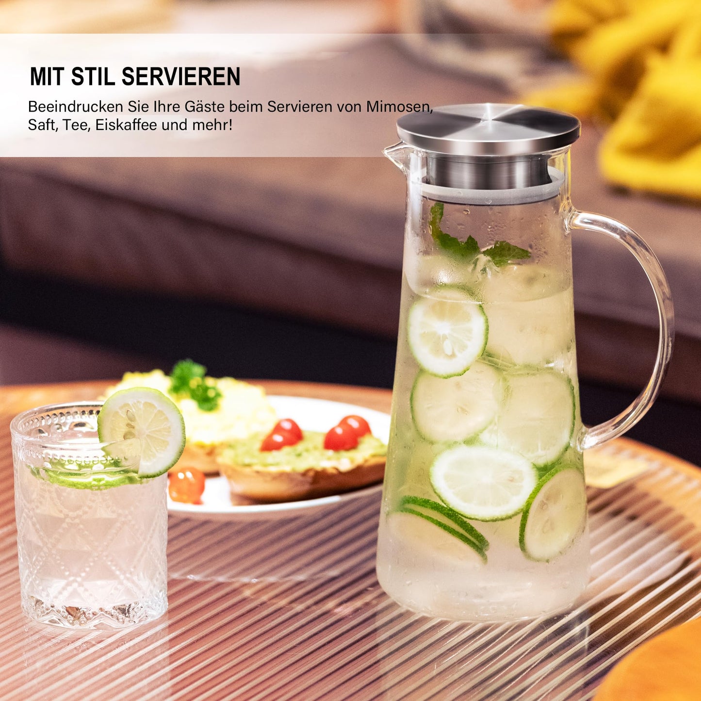 SUSTEAS 1.5 liter glass carafe, carafe with lid, iced tea jug water pitcher hot cold water iced tea wine coffee milk and juice beverage carafe water carafe