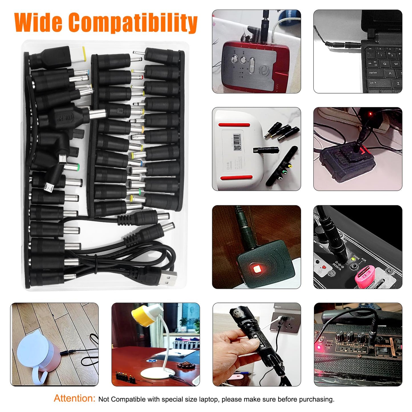 39 pieces of Universal DC Power Supply Adapter, KUOQIY 5.5x2.1mm DC Plug Adapter with 2 pieces of cables, for fans, routers, desk lamps, computers