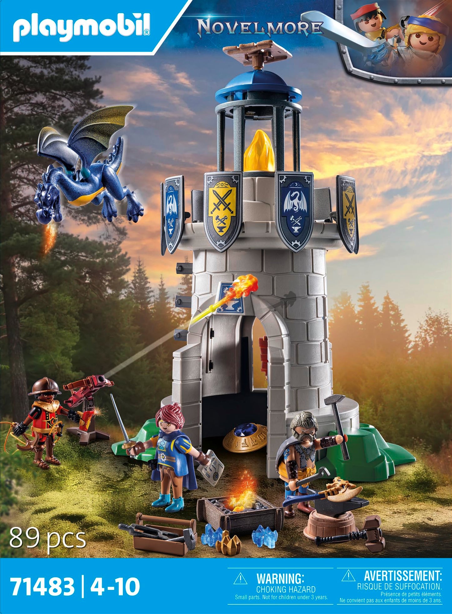PLAYMOBIL Novelmore 71483 Knight's Tower with Blacksmith and Dragon, exciting battle between the Novelmore Knights and Burnham Raiders, detailed toy for kids aged 4 and up.