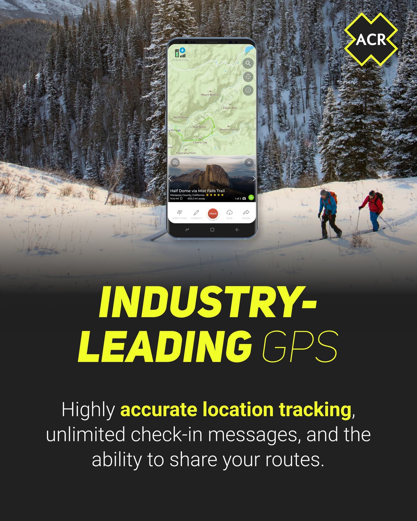 ACR Bivy Stick Satellite Communicator - Two-way text messaging, GPS tracking, maps and navigation, emergency SOS, weather reports, and location sharing, app compatible.
